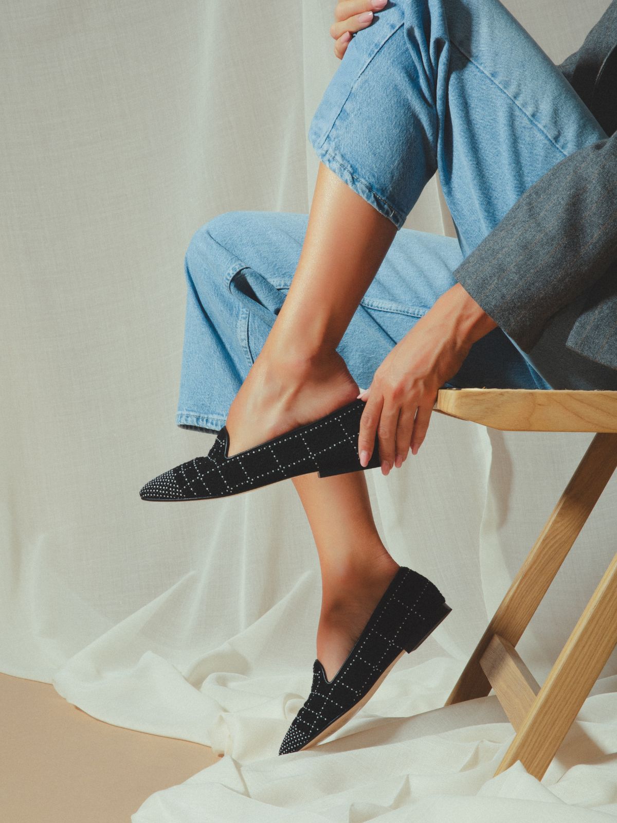 PERLA FLAT SMOKING SLIPPER BLACK