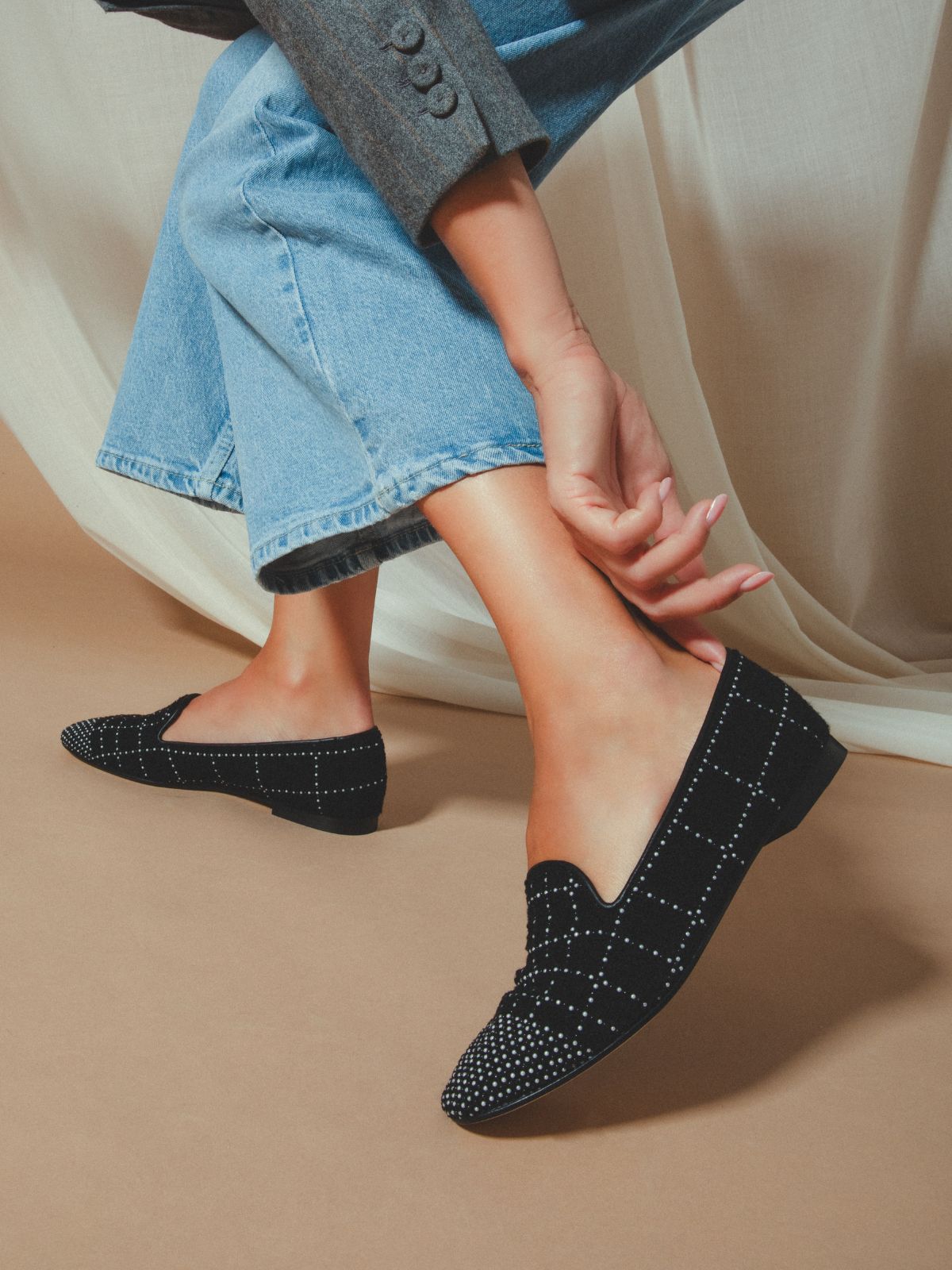 PERLA FLAT SMOKING SLIPPER BLACK