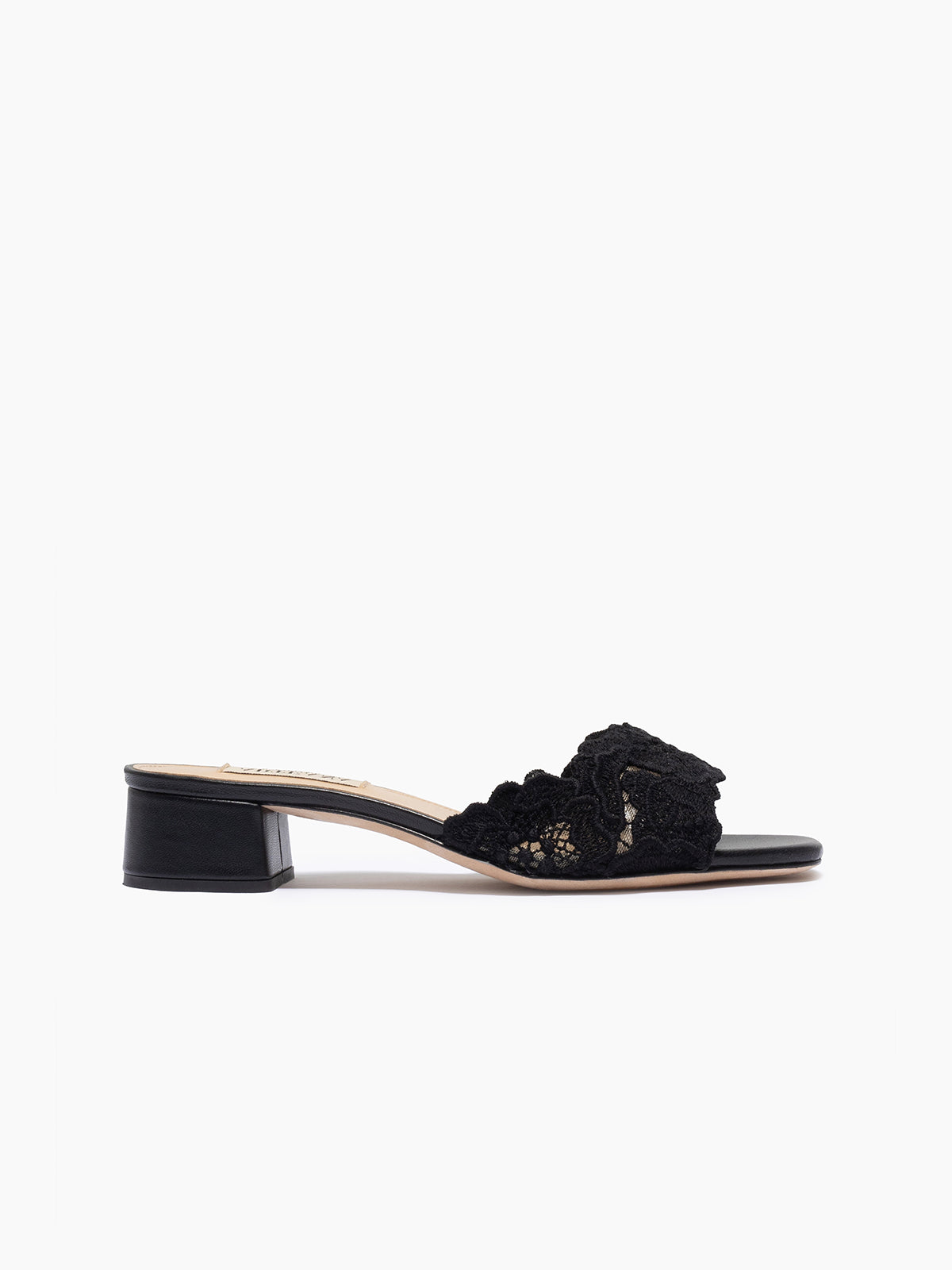 ARTEANA - Black Low Heel Mule With Crochet Lace - Como 35 Slide Black