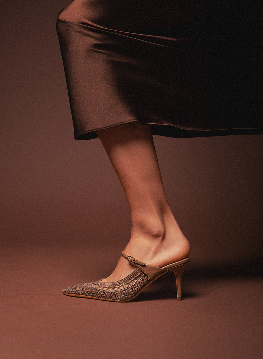 ARTEANA – Taupe Textile and Nappa Leather Mule – Trieste 75