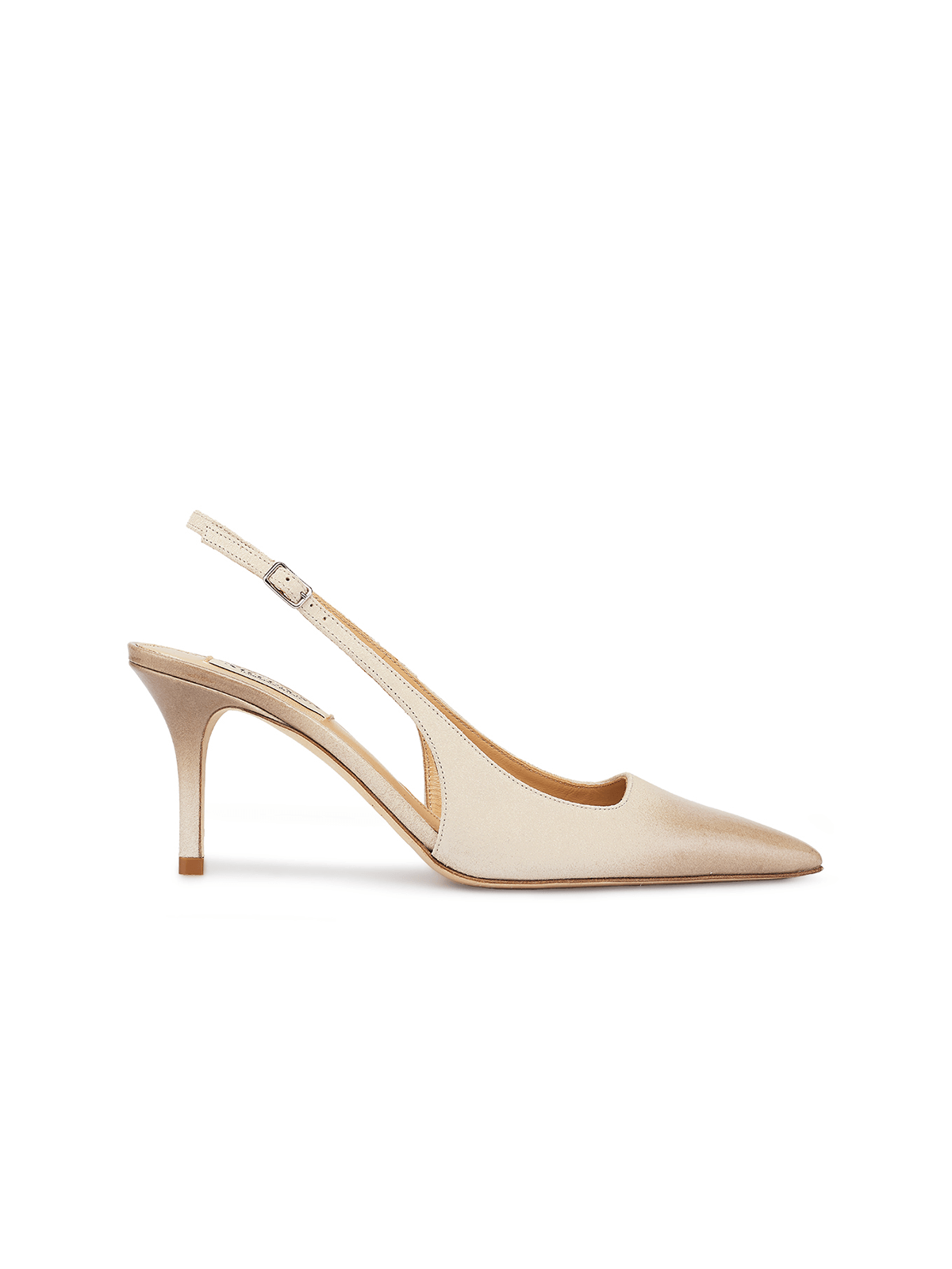 ARTEANA BEIGE MID HEEL PUMP WITH PATENT UPPER BRERA 75 SLING PUMP SAND