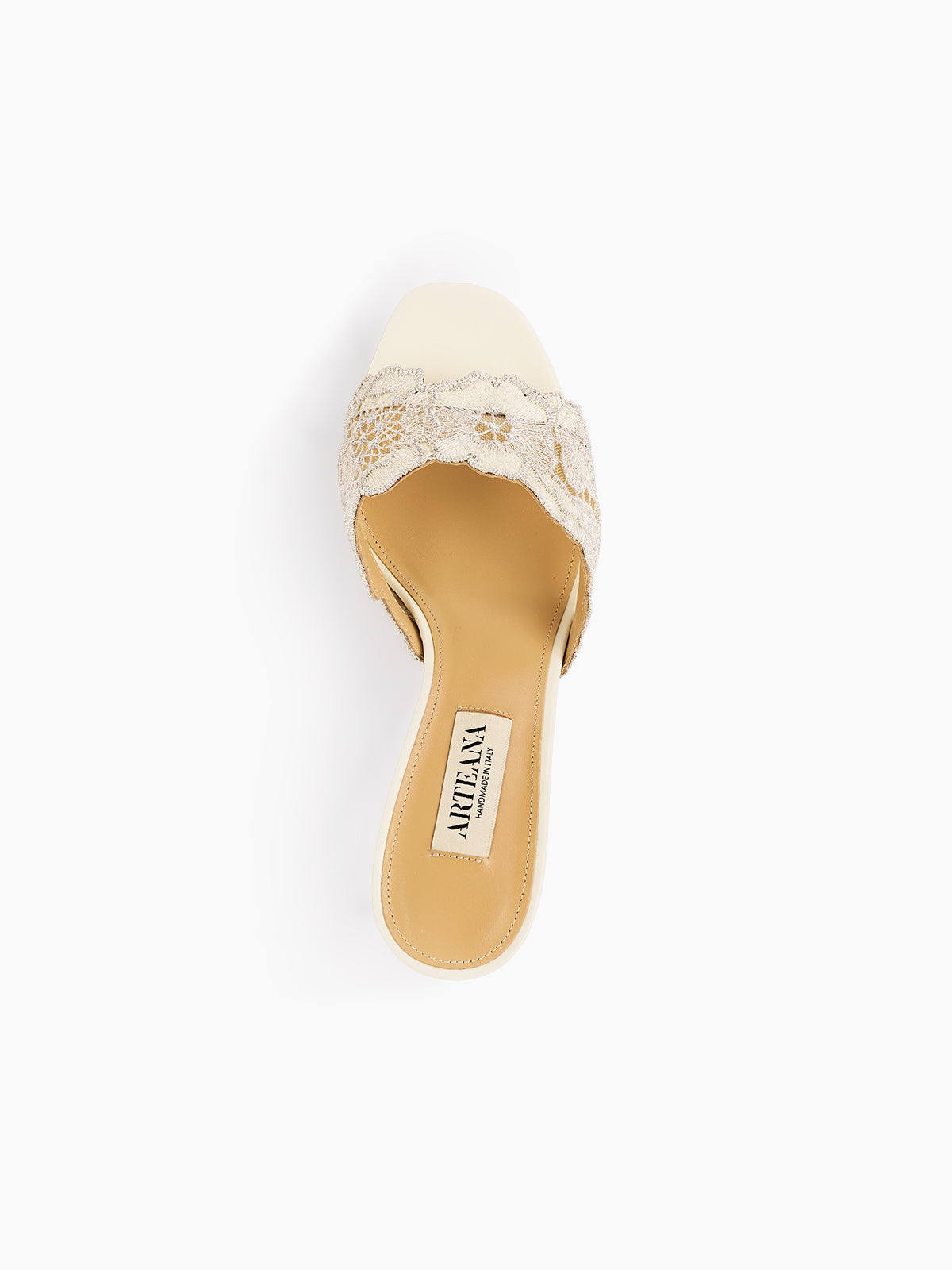 ARTEANA - Platino Mid Heel Mule With Crochet Lace - Como 75 Platino