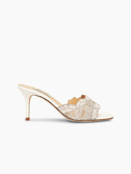 ARTEANA - Platino Mid Heel Mule With Crochet Lace - Como 75 Platino