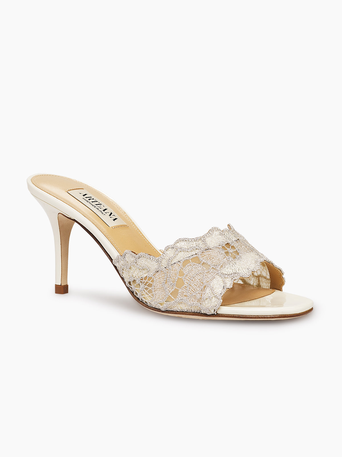 ARTEANA - Platino Mid Heel Mule With Crochet Lace - Como 75 Platino