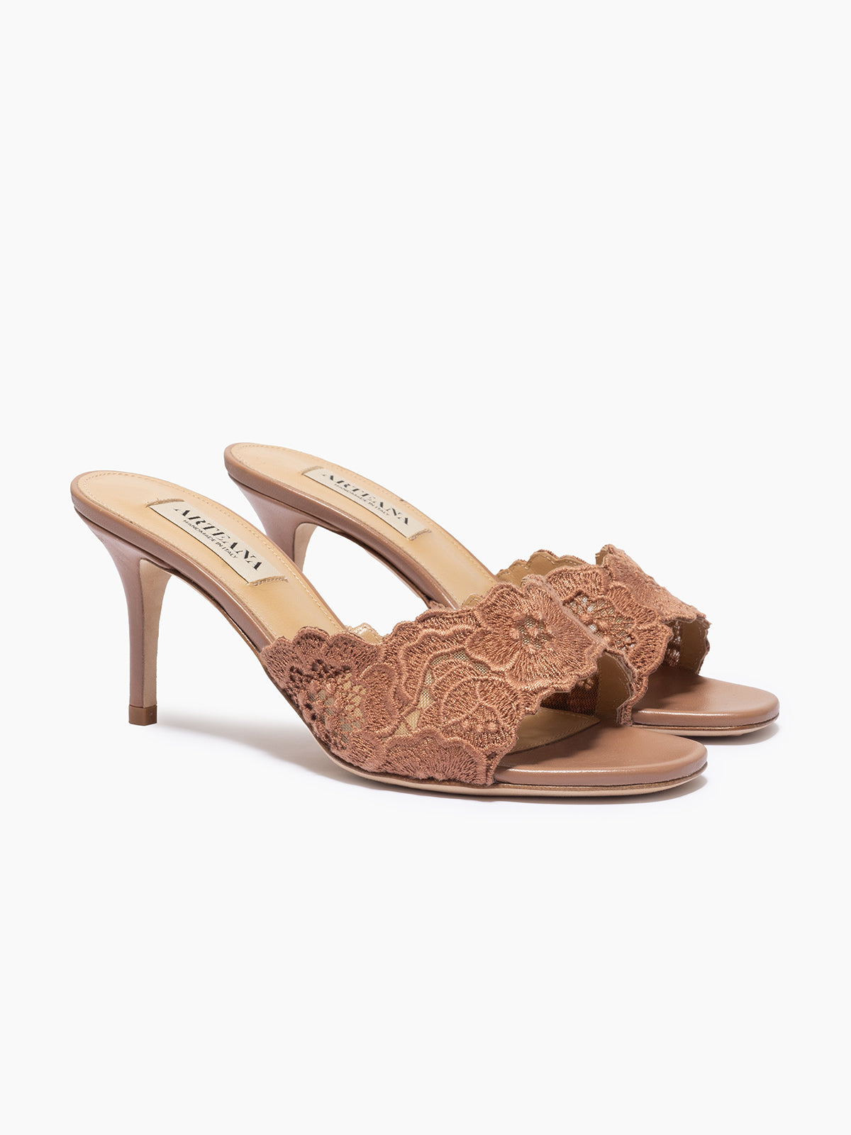 ARTEANA - Brown Mid Heel Mule With Crochet Lace - Como 75 Terracotta