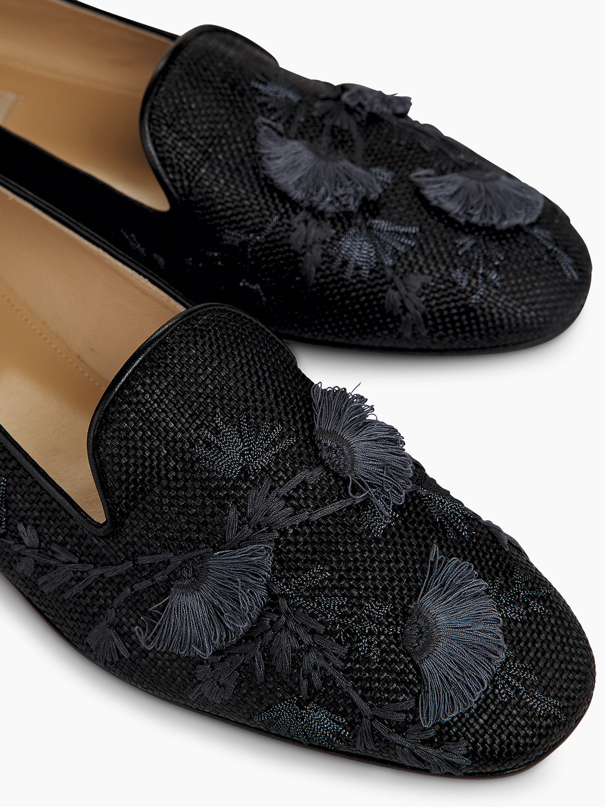 FLORA RAFFIA SMOKING SLIPPER BLACK