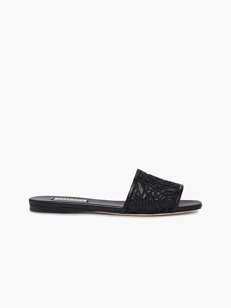 ARTEANA - Black Flat Sandal with Embroidered Mesh - Sorrento