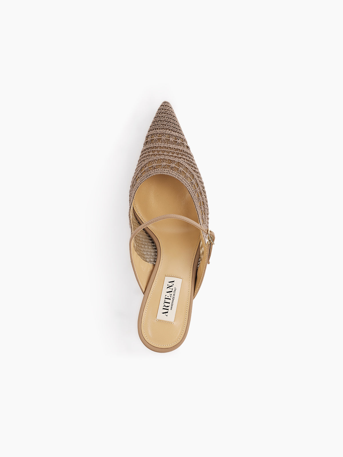 ARTEANA – Taupe Textile and Nappa Leather Mule – Trieste 75