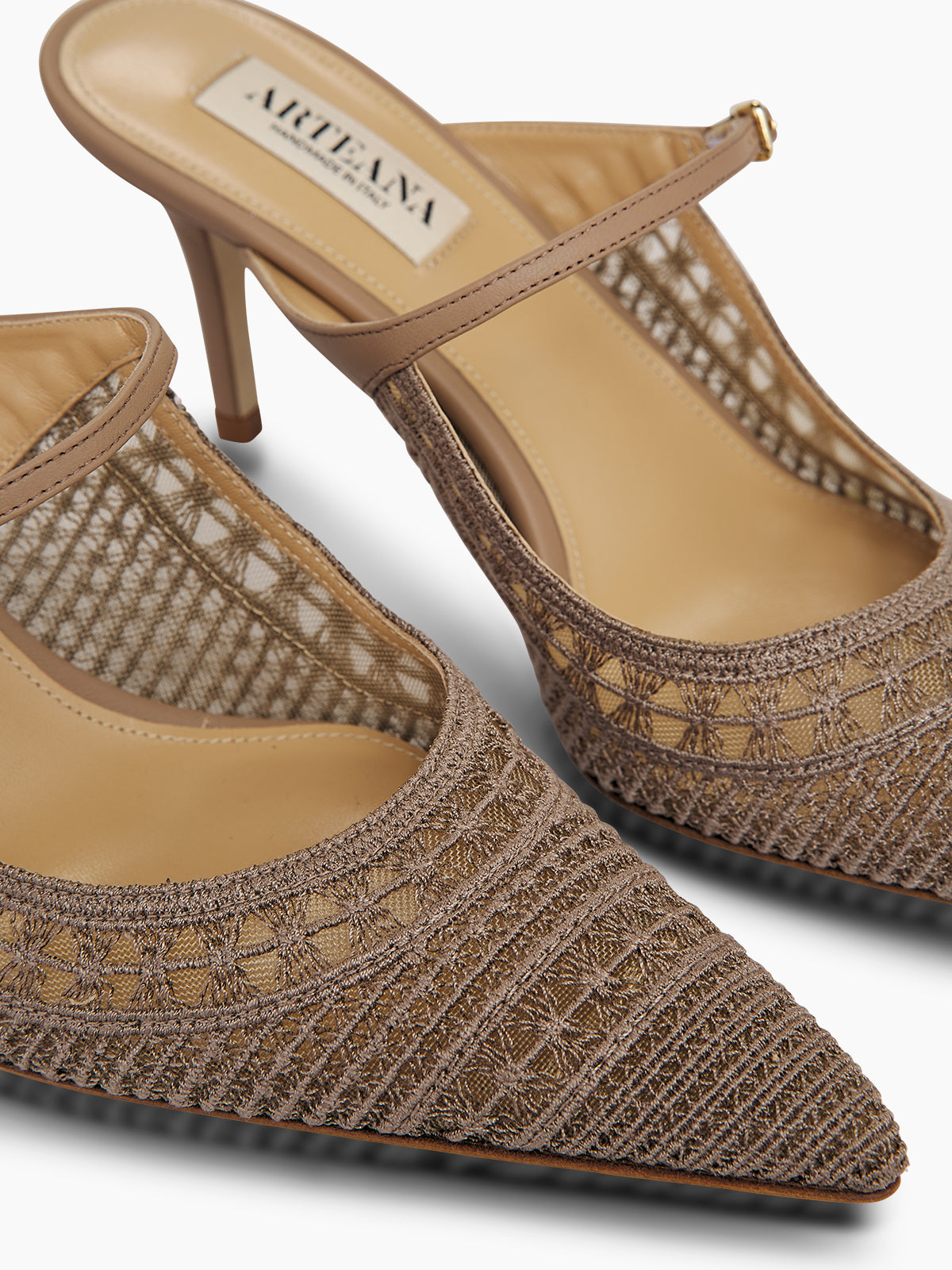 ARTEANA – Taupe Textile and Nappa Leather Mule – Trieste 75