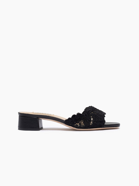 ARTEANA - Black Low Heel Mule With Crochet Lace - Como 35 Slide Black